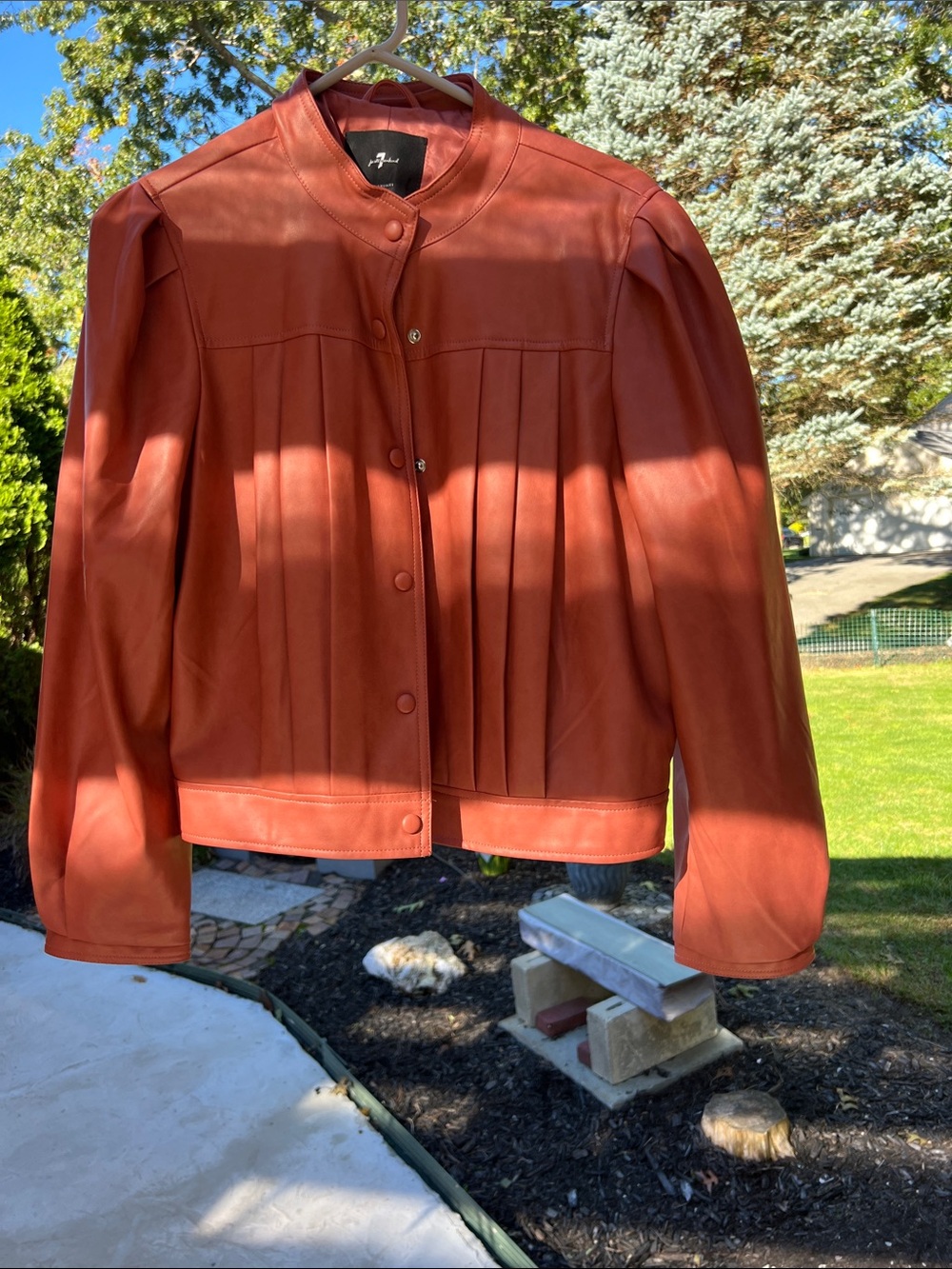 7 For All Mankind Rust Leather Pleated Button-Front Jacket